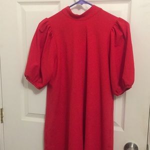 Red Shift dress with puffy 3/4 sleeve